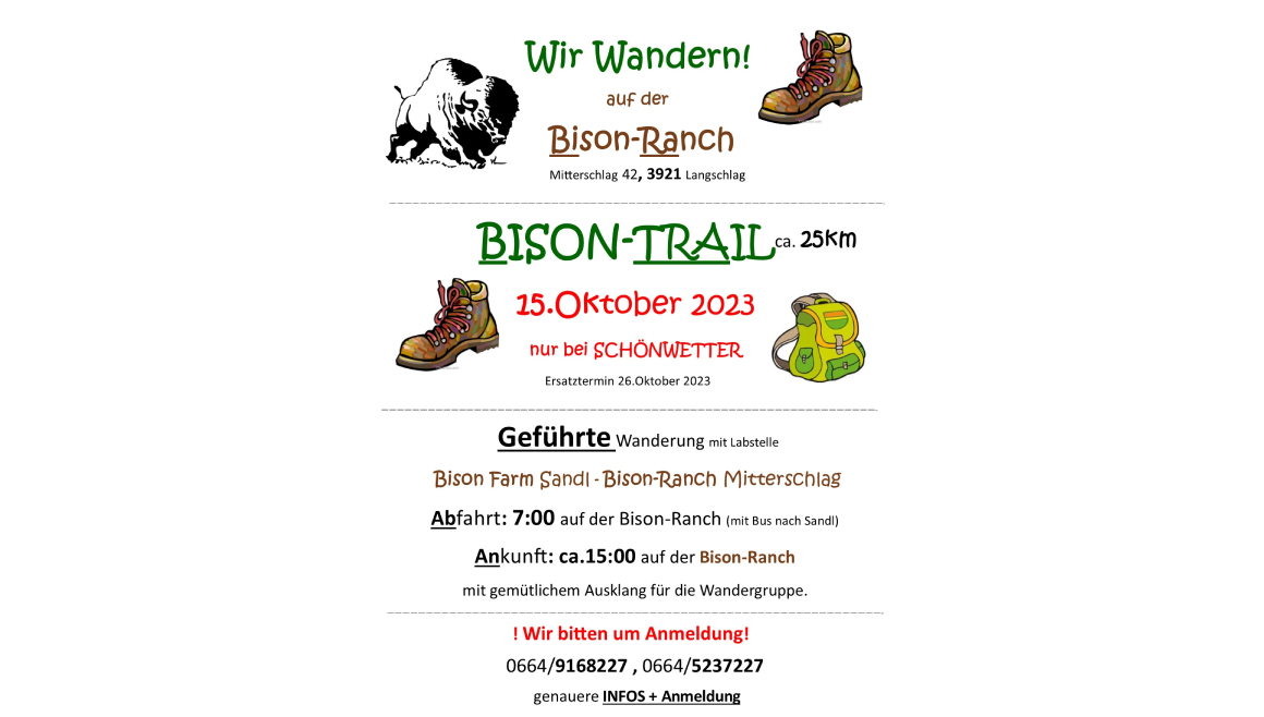 Wanderfreunde aufgepasst! Oktober 2023 • Bison Ranch